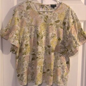 Who What Wear Cotton Ruffle Sleeve Floral Top Women’s Size Xl